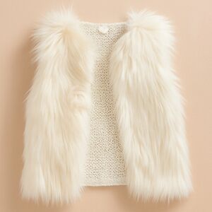 Young Dimension Kids Faux Fur White Vest Sz 6 Preppy Chic Occasion Openfront